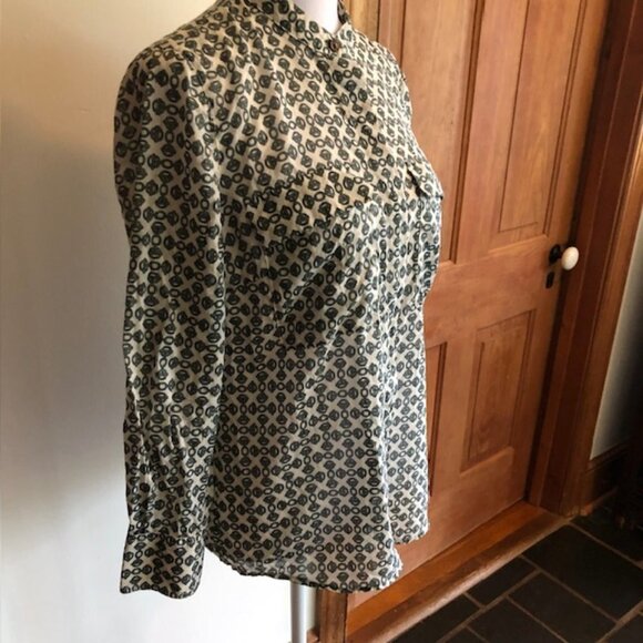 TORY BURCH Toggle Chain Green Cotton Long Sleeve Button Up Banded Collar… - Picture 8 of 16